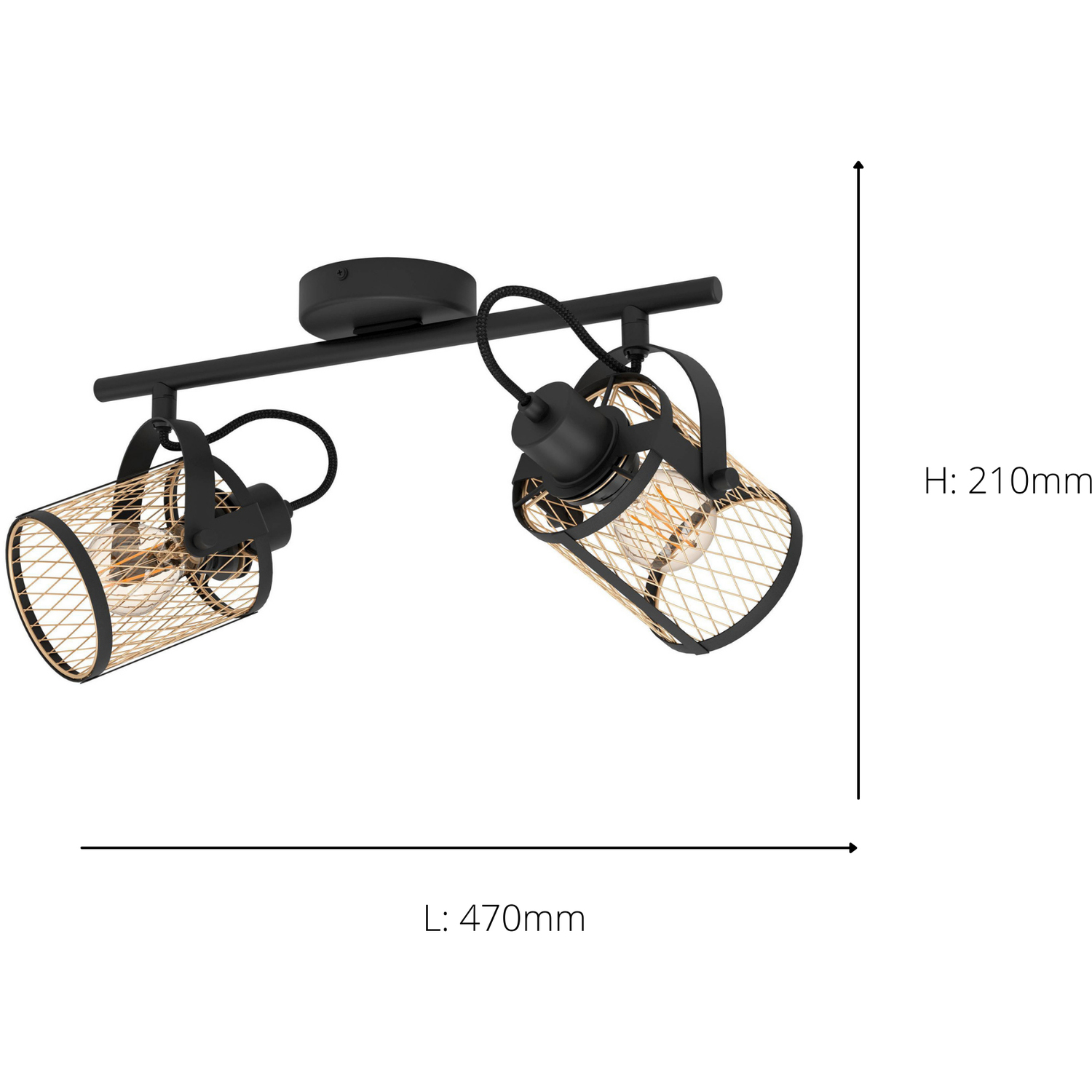 Eglo Dellow 2 Black Steel Lattice Style Adjustable Spotlight - Black
