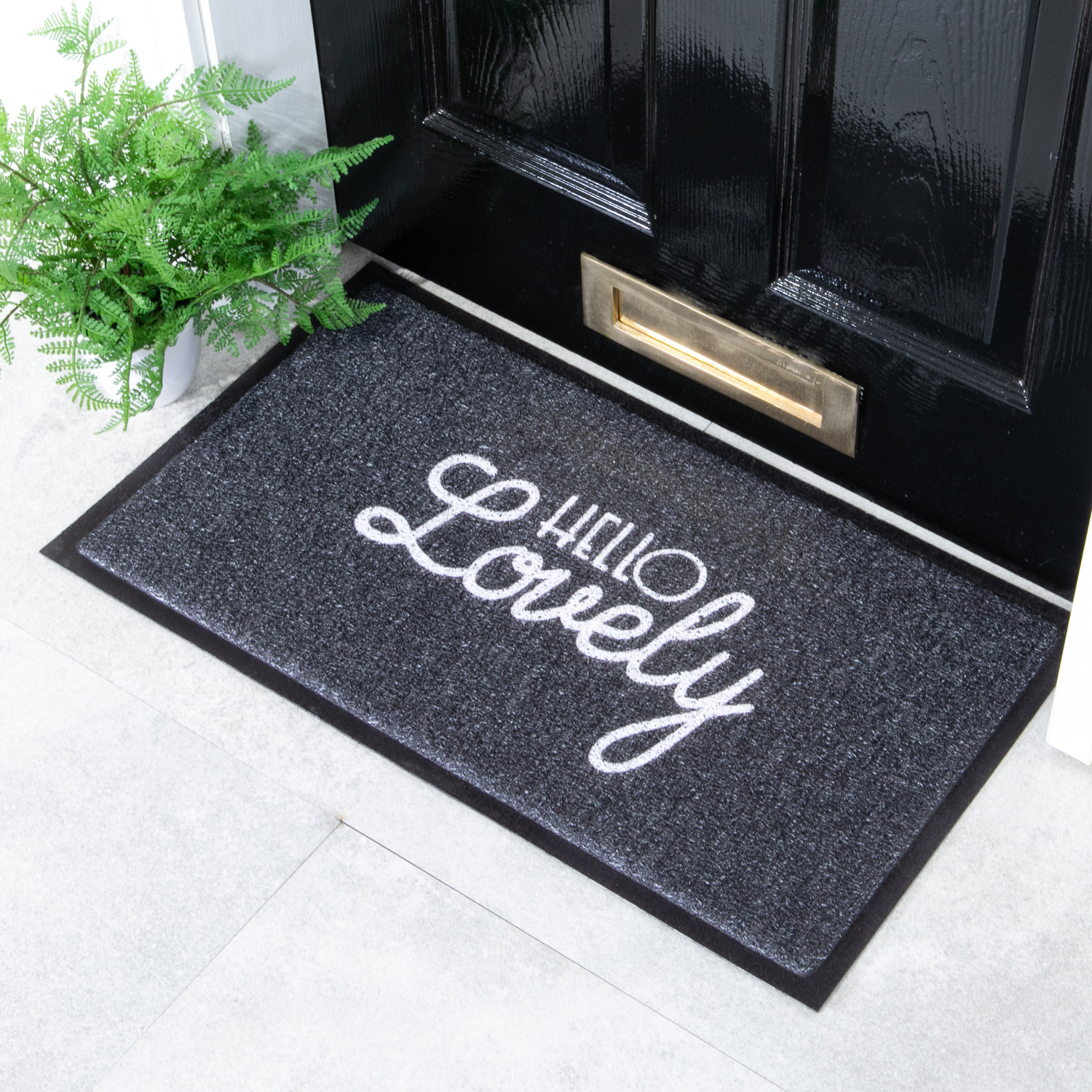 Black Hello Lovely Indoor Outdoor Doormat - Black