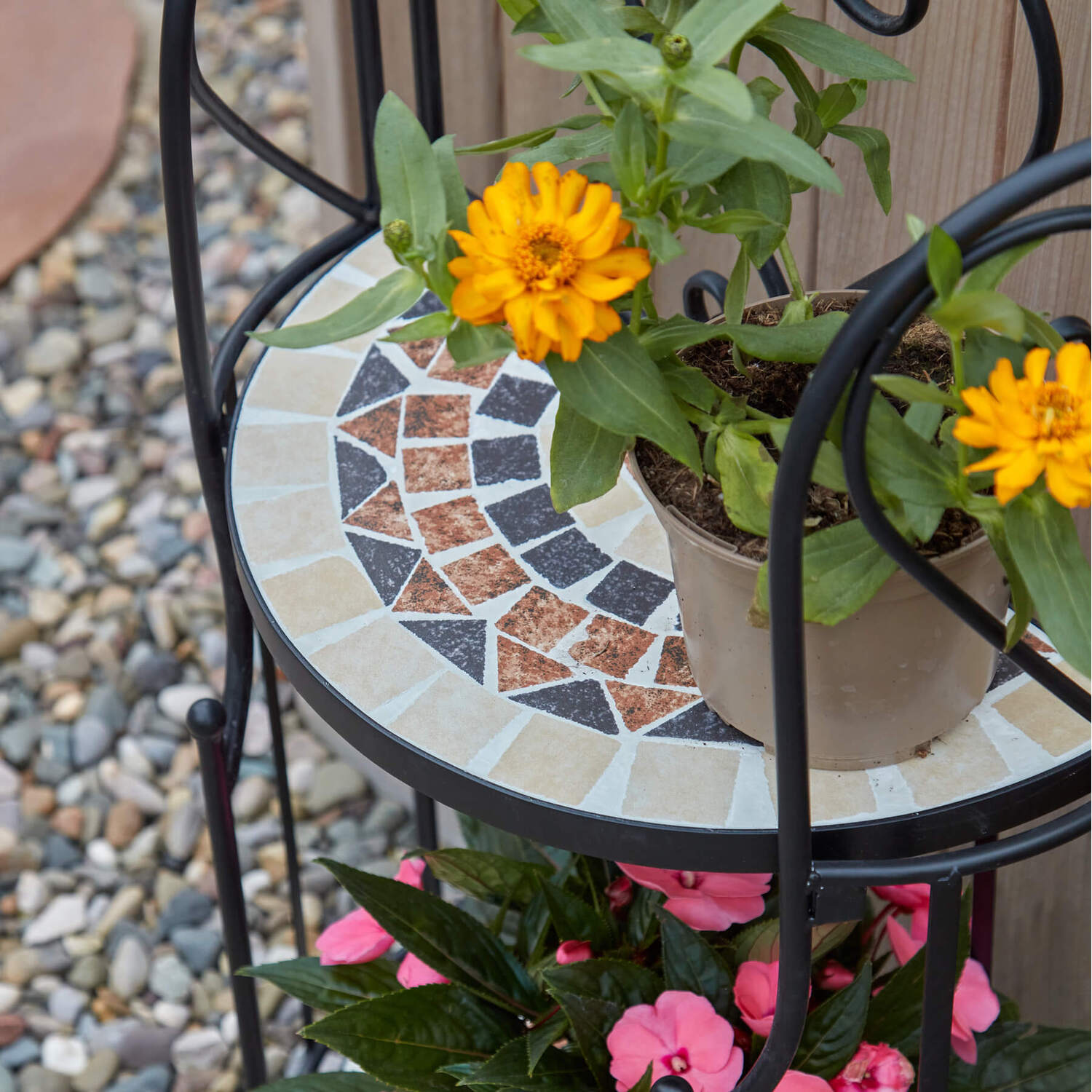 Home Source Sunflower 2-tier Mosaic Plant Stand - Black