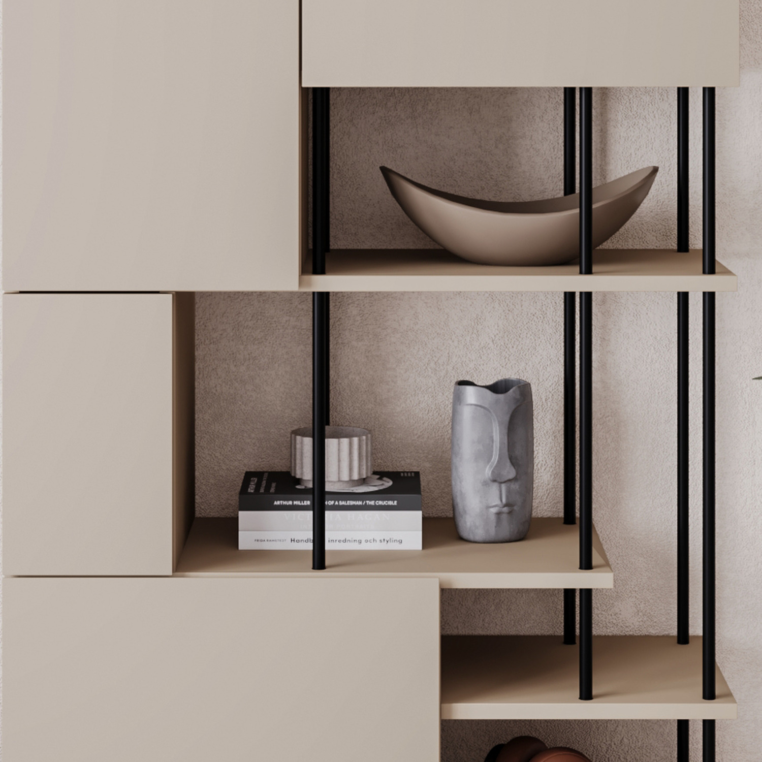 Modern Key Bookcase 5-Door Cabinet with Open Shelves
