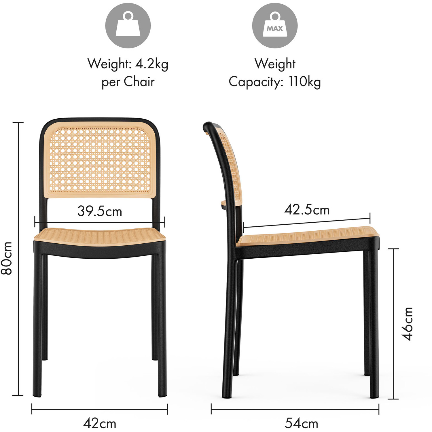 Dining Table Set With Rectangular Table And 4 Dining Chairs - Natural Black