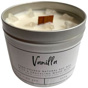 White / Vanilla with Clear Quartz Crystals Aluminium Tin Candle shot 6398915