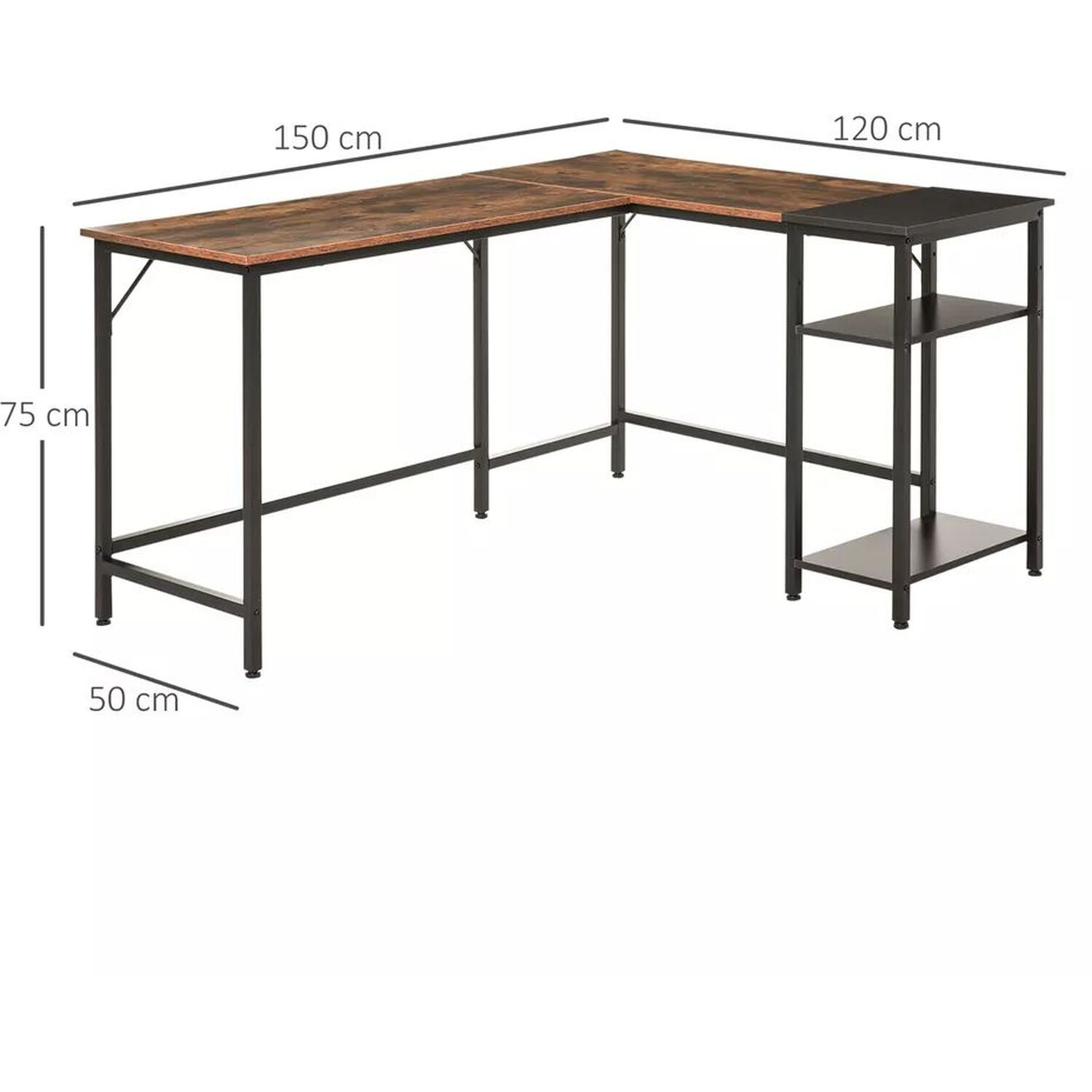 L Shaped Computer Desk With Shelves - Brown And Black