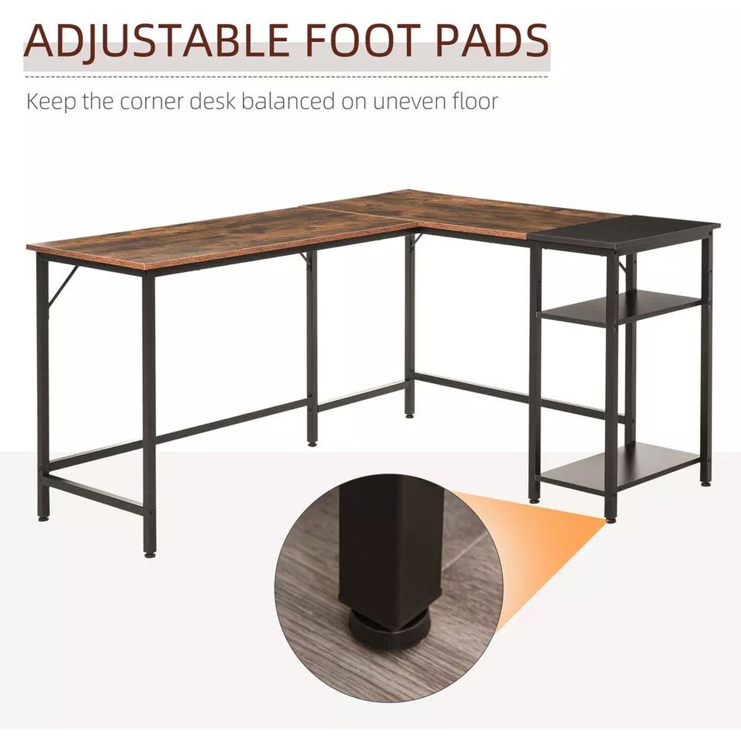 L Shaped Computer Desk With Shelves - Brown And Black