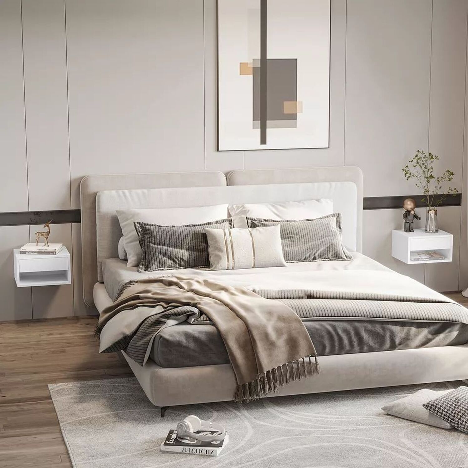 Floating Shelves With Drawer - White