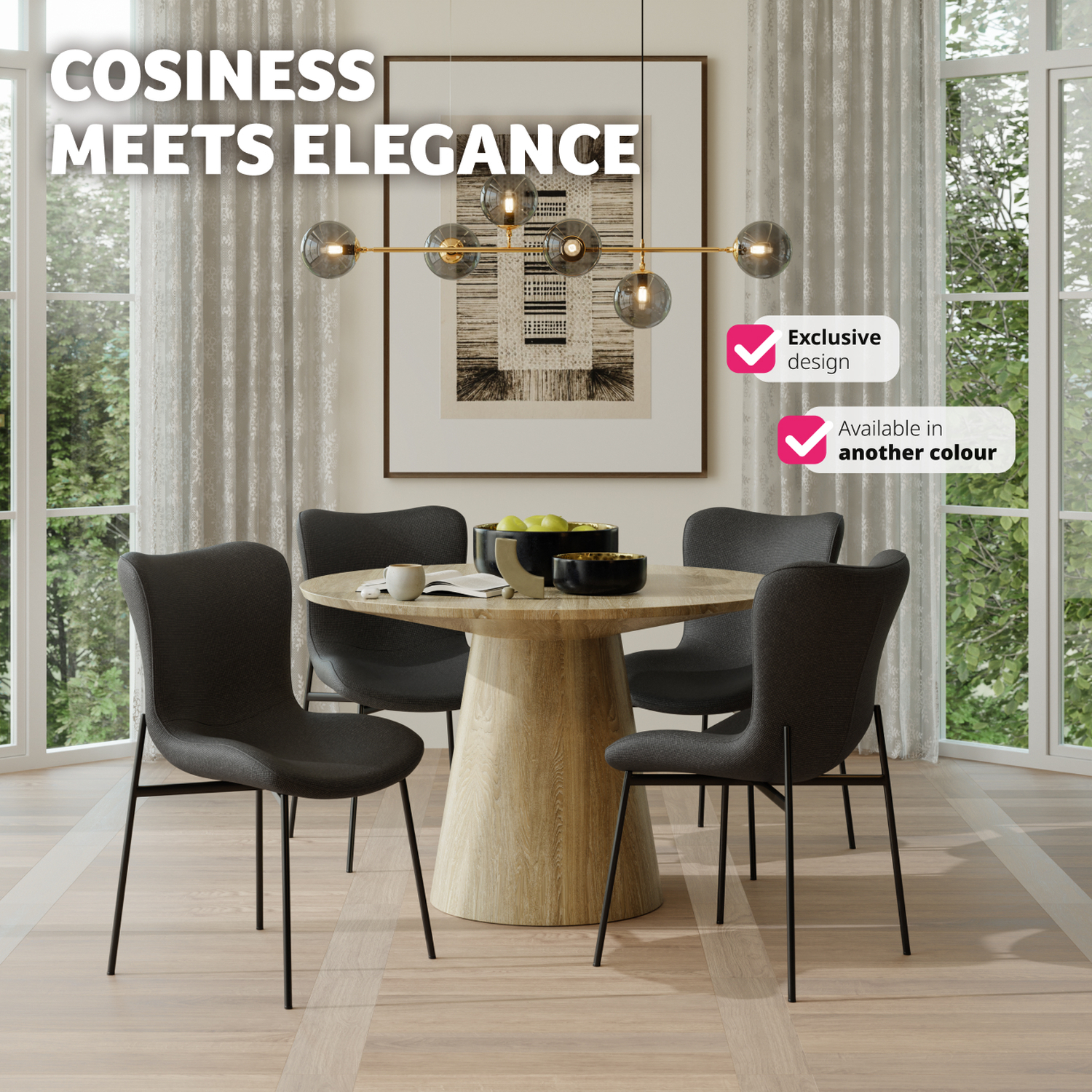 Dining Chair Tessa - Ergonomic High Backrest - Woven Fabric Black Black 1