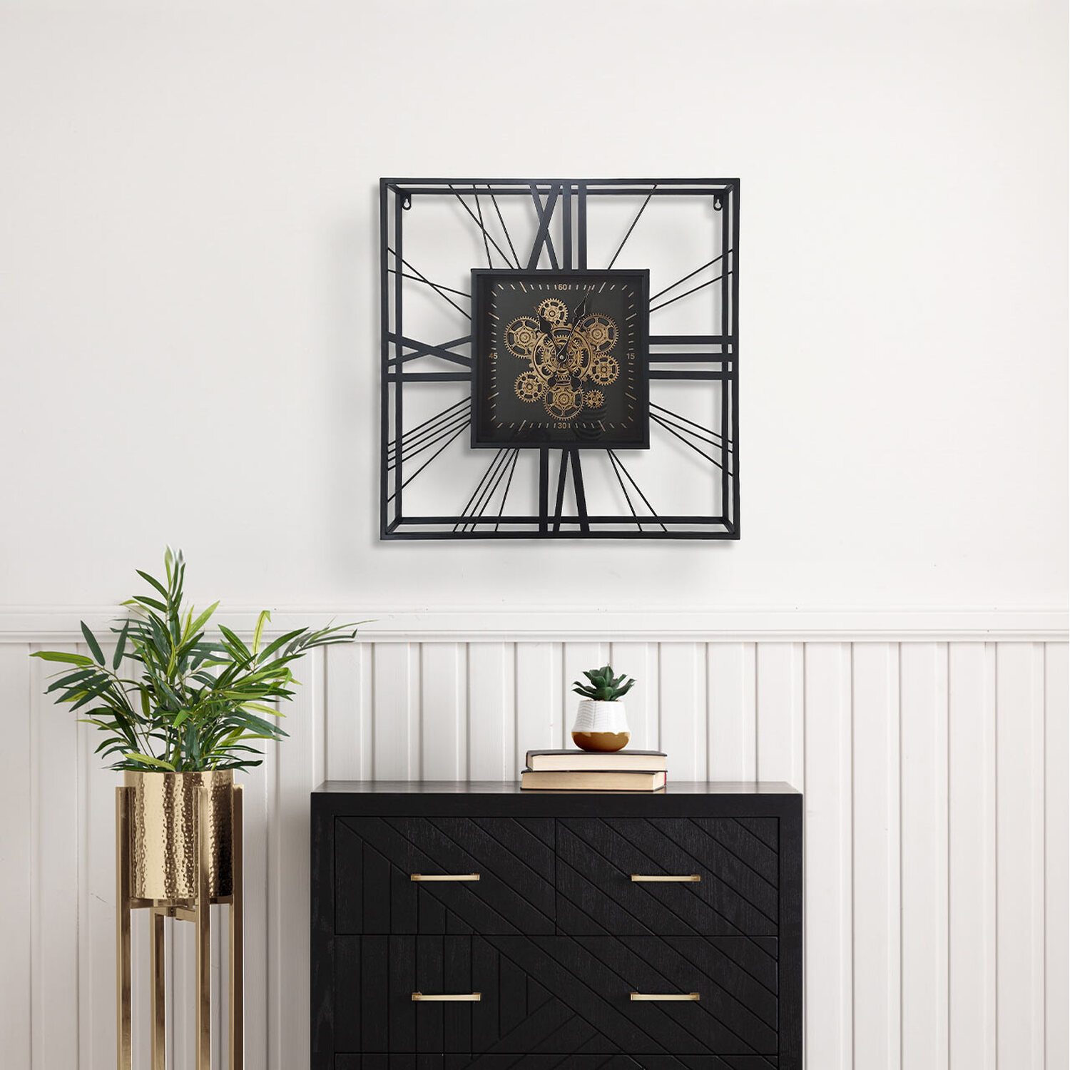 Square Gear Design Wall Clock with Rustic Charm