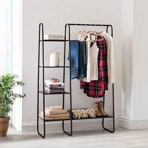 Metal Rack with Hanging Rod and Shelves