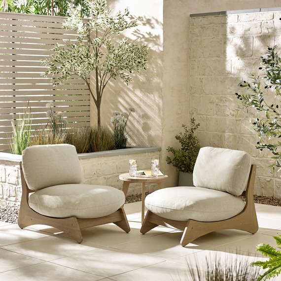 Iko 2x Wood and Cream Chairs with Side Table Outdoor Set