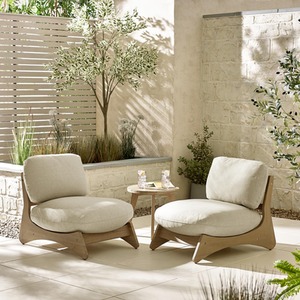 Iko 2x Wood and Cream Chairs with Side Table Outdoor Set