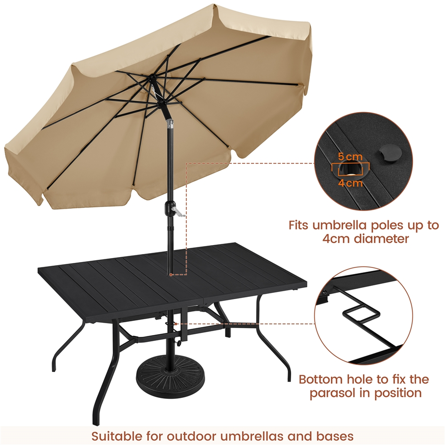 Patio Outdoor Dining Table with Umbrella Hole