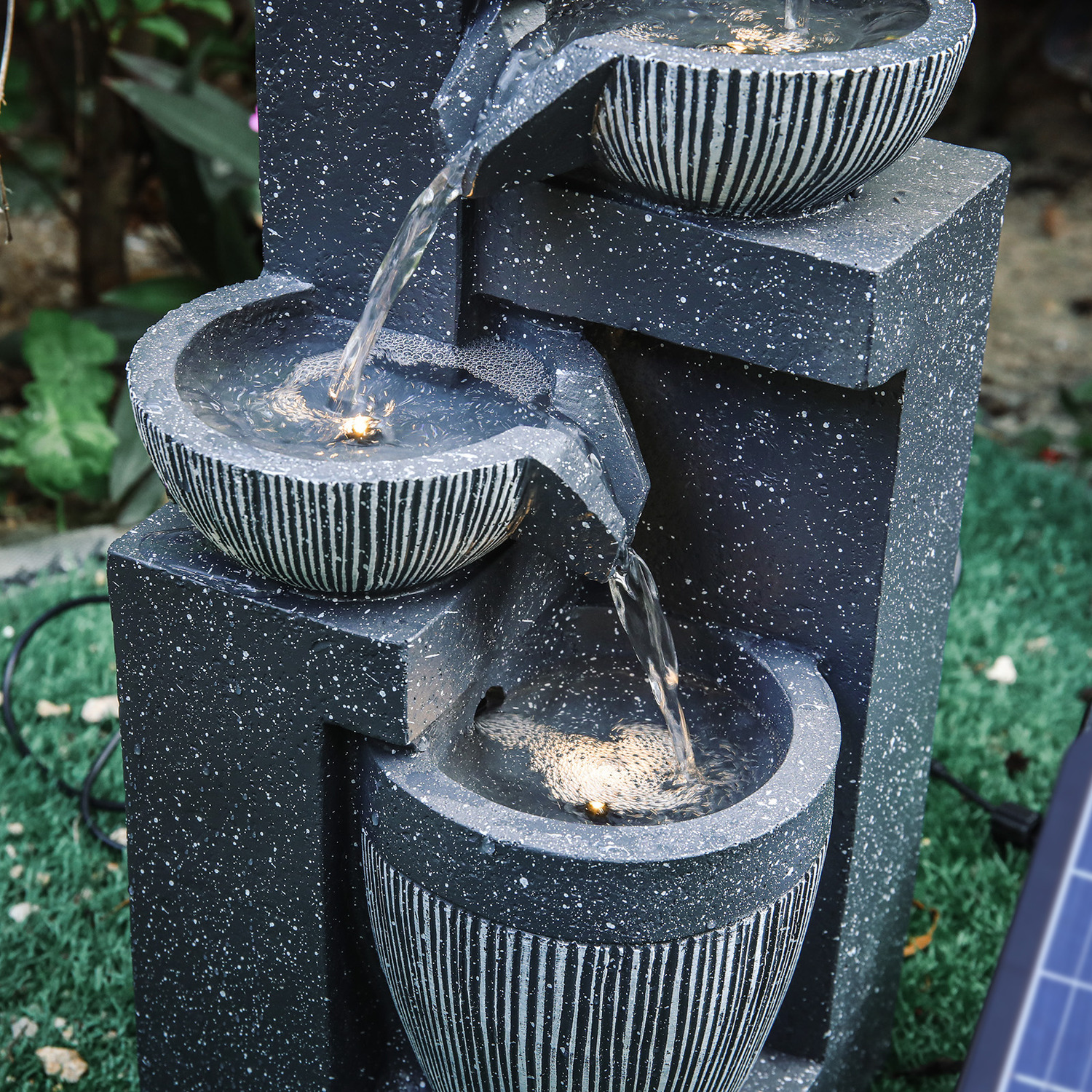 Solar Powered Water Feature With Stone Bowl And Jar Elements
