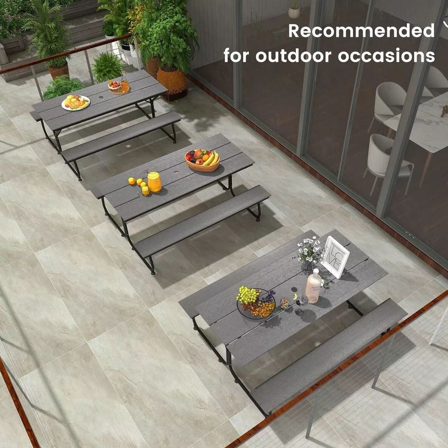 8 Seater Garden Picnic Table Bench Set - Grey