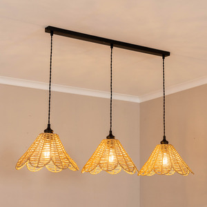 Vine Rattan Flower 3 Drop Bar Pendant Ceiling Light and LED Bulbs