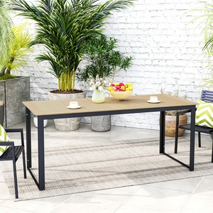 Outsunny Garden Dining Table with Slatted Table Top Metal Frame