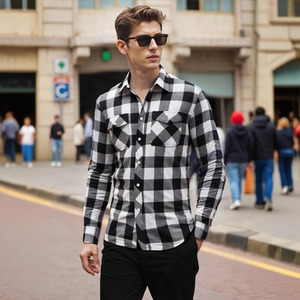 Turn Down Collar Flannel Plaid Shirt