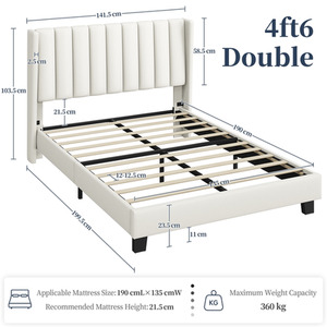 Beige / Double Yaheetech Upholstered Bed Frame with Channel Tufted Headboard shot 8064881