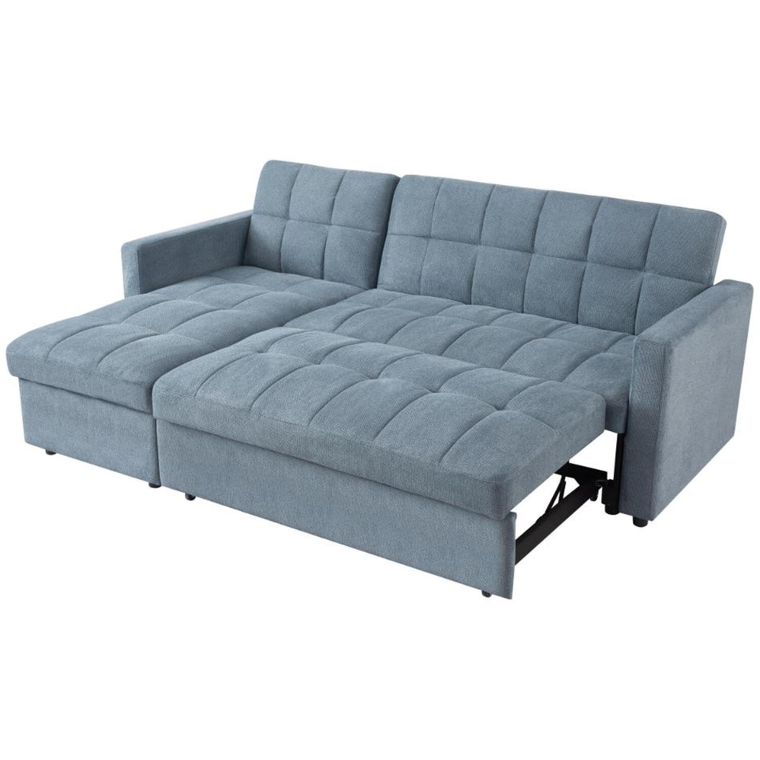 Harry Pull Out Sofa Bed With Chaise - Blue