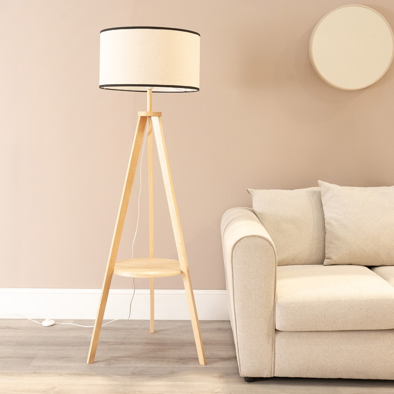 Image of Morrigan Wood Tripod Floor Lamp with&hellip;