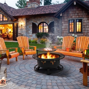 Yaheetech Round Wood Burning Fire Pit with Poker