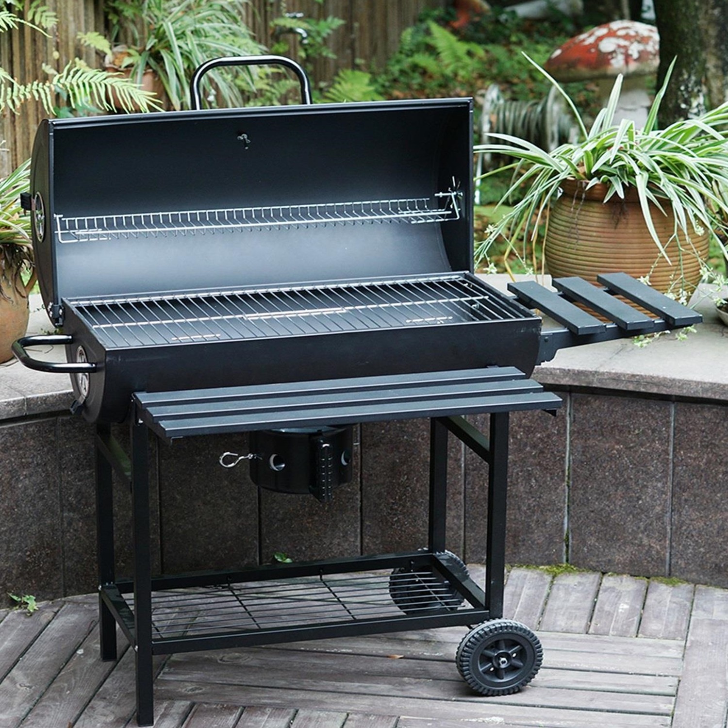 Large Charcoal Oil Drum Bbq Grill Portable Barrel Barbecue - Black