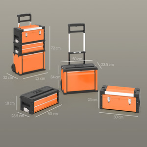 HOMCOM 3-in-1 Stackable Tool Box with Handles, Wheels
