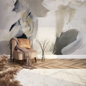 Contemporary Wall Art Mural in Charcoal, Stone and White