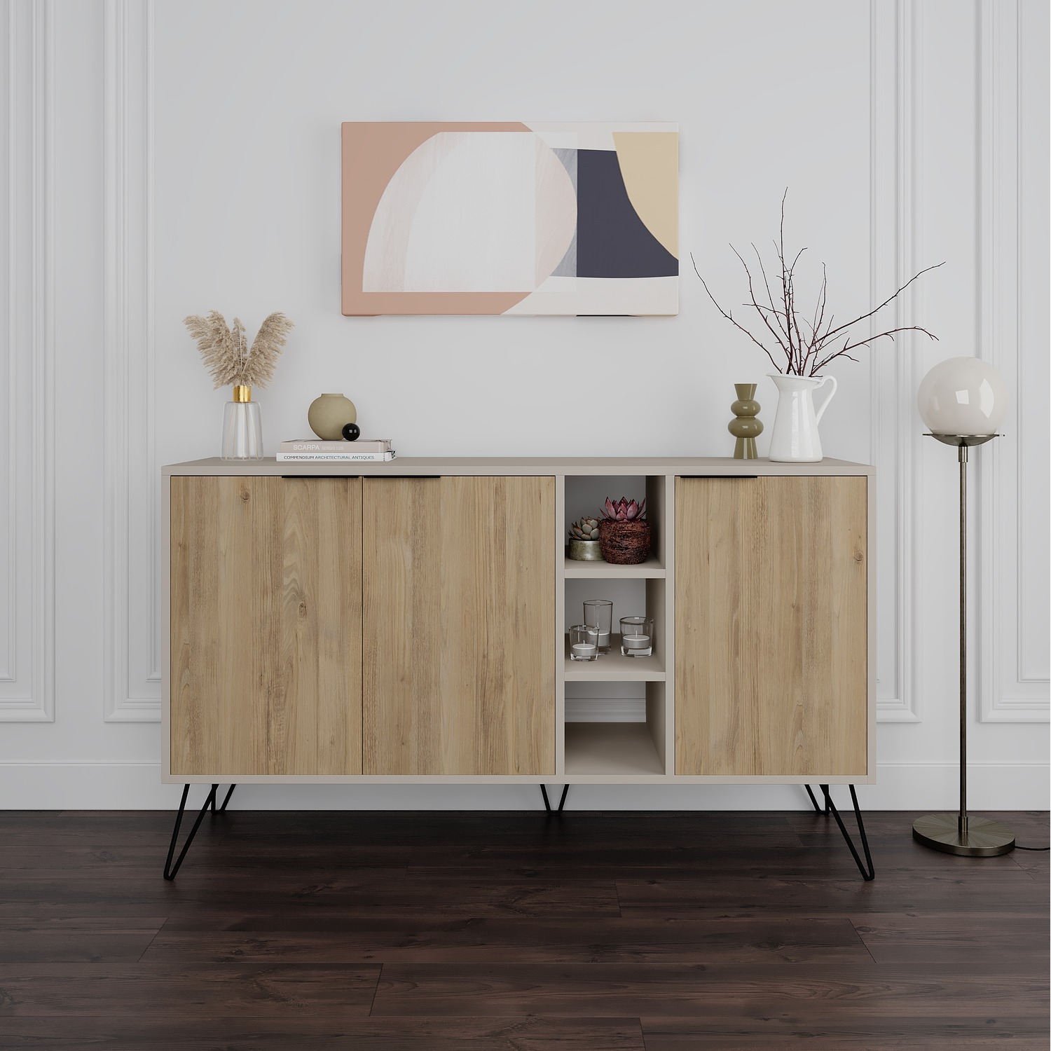 Clara Console Sideboard Display Unit - Sandstone/Oak