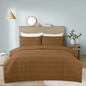 Waffle Stripe Duvet Cover Set Soft Polycotton Blend - Tan