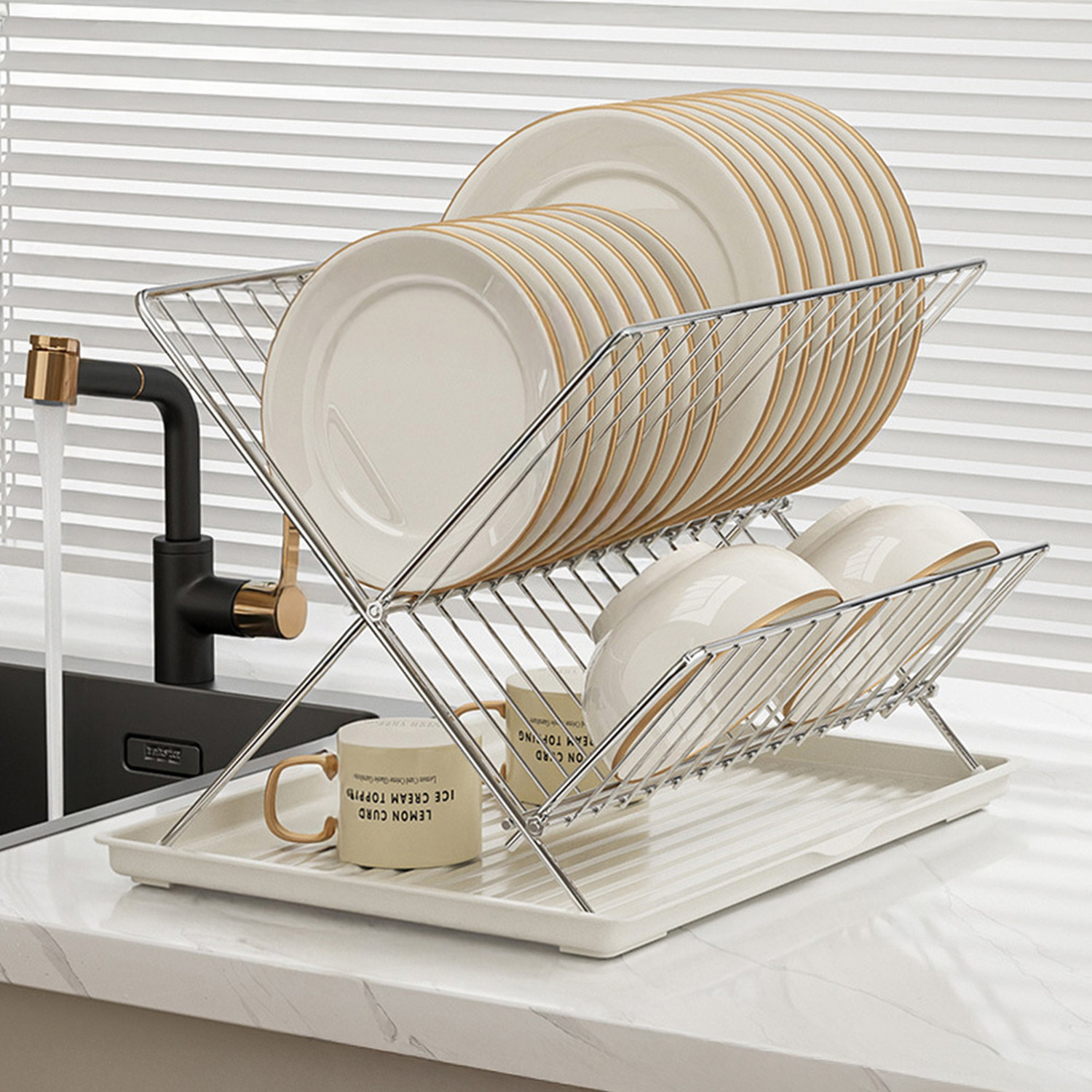 Lifeideas 2 Tier Foldable Countertop Dish Drying Rack