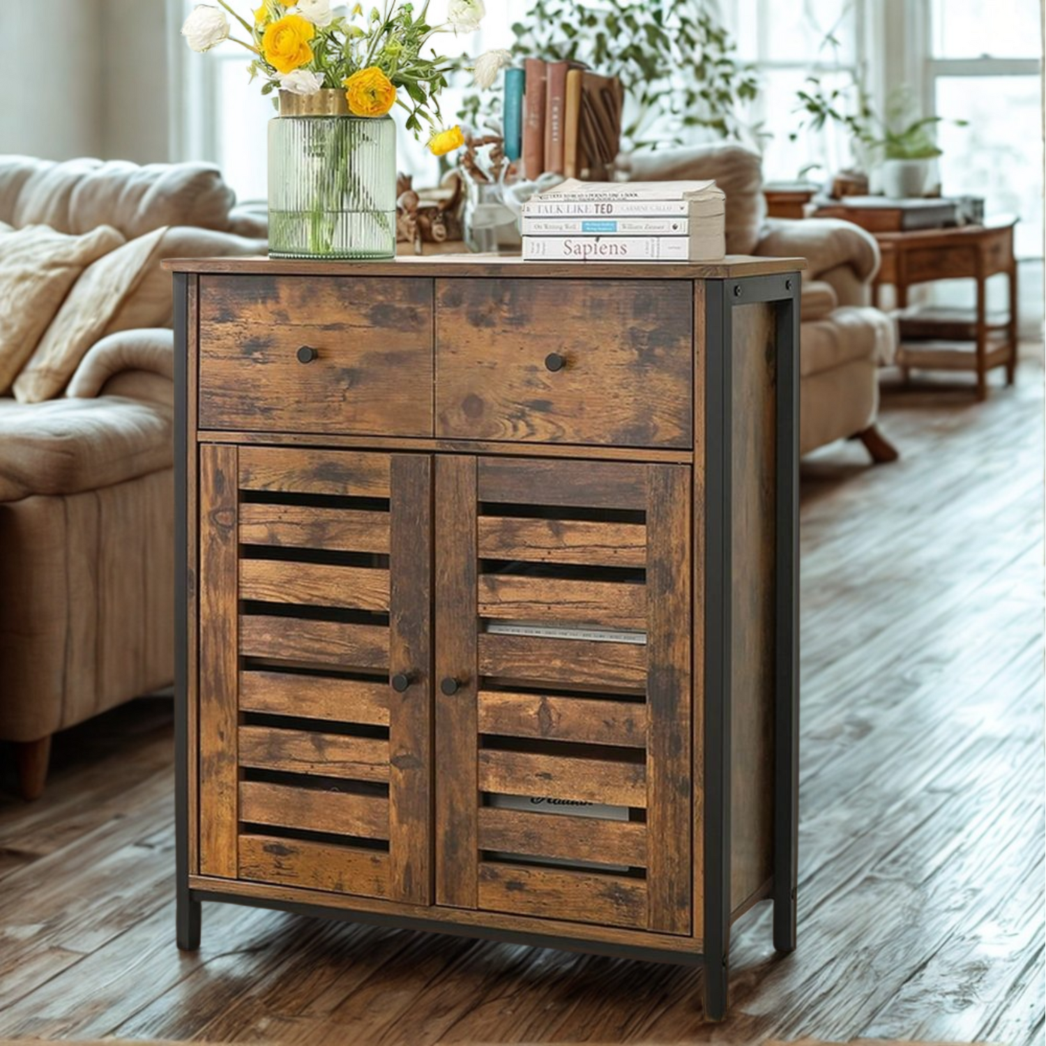 Industrial Multi-purpose Sideboard With Drawer - Rustic Brown