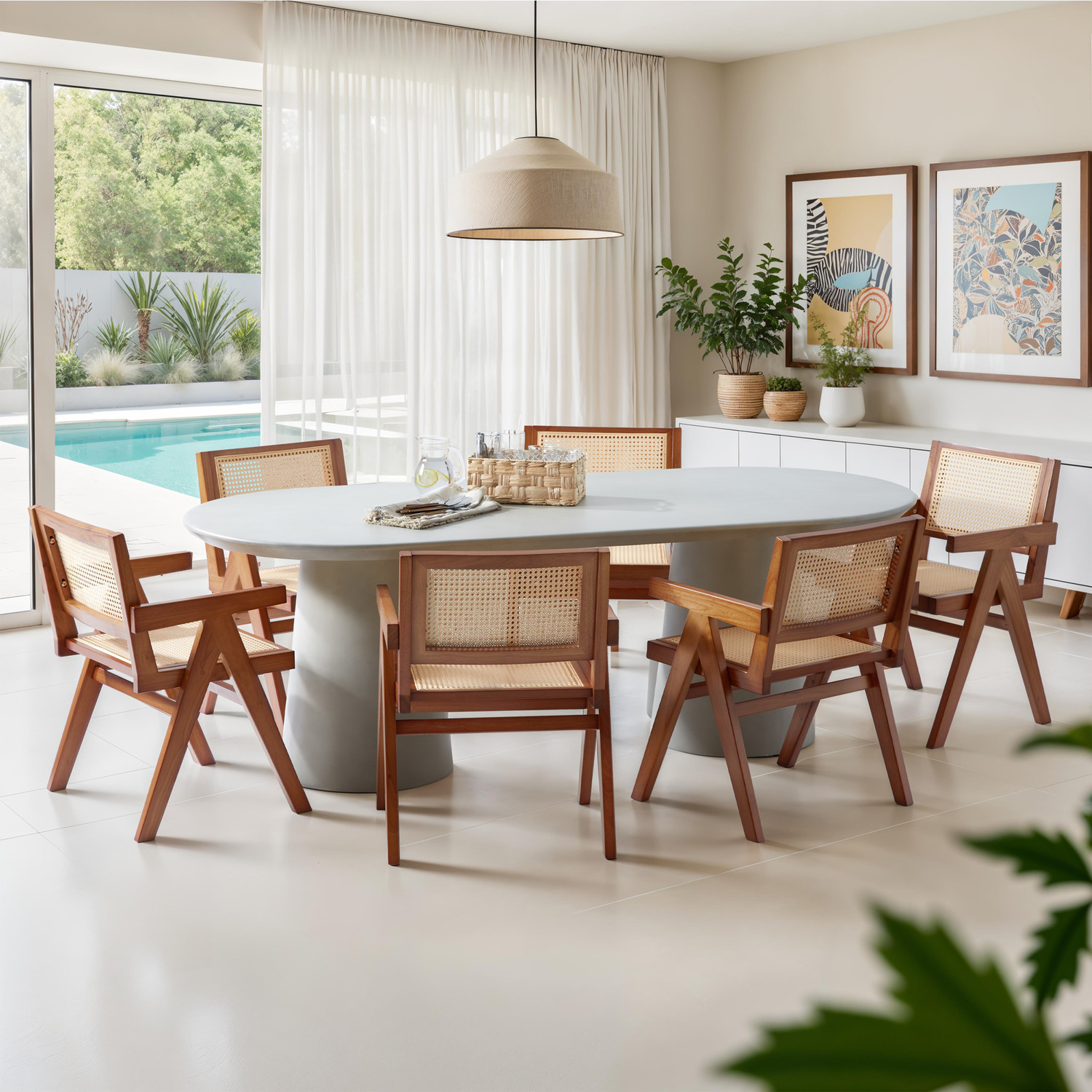 Dining Chair With Rattan Backrest And Solid Wood Frame - Dark Oak 82 5cm 2