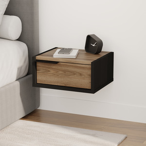 Black Wood, Whiskey Oak Floating Bedside Table with Drawer Wall Nightstand Sandstone,Sonoma Oak shot 10679485