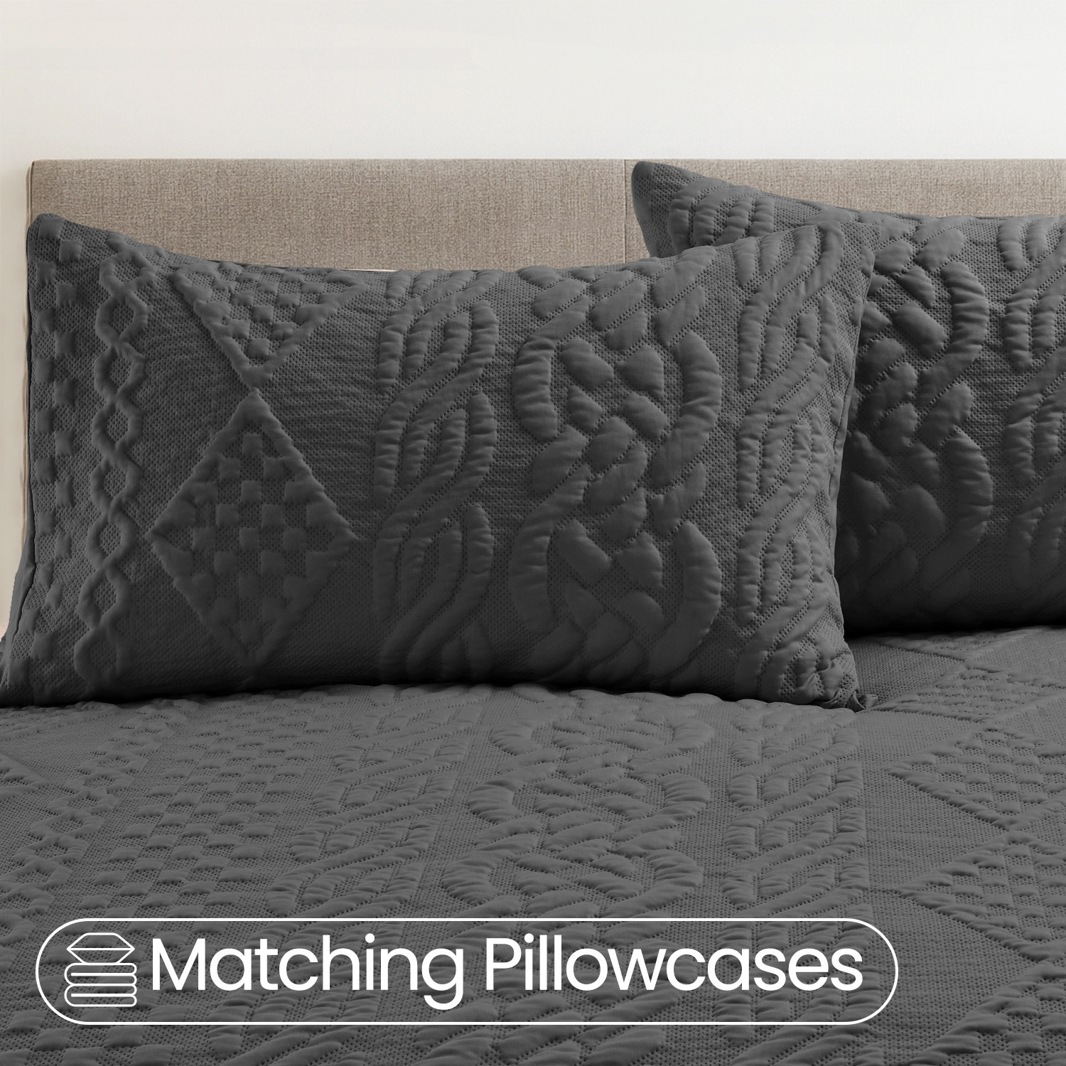 3d Embossed Chunky Knit Pattern Duvet Set - Charcoal Single
