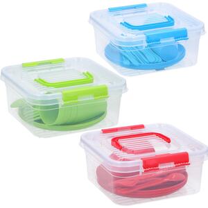 21 Piece Picnic Camping Dinner Plate Mug Cutlery Set Storage Box