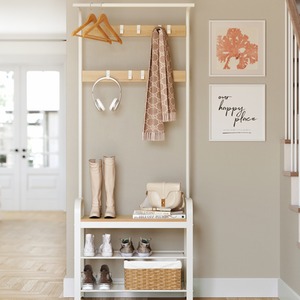 4-in-1 Coat Rack with Shoe Storage Bench and Hooks