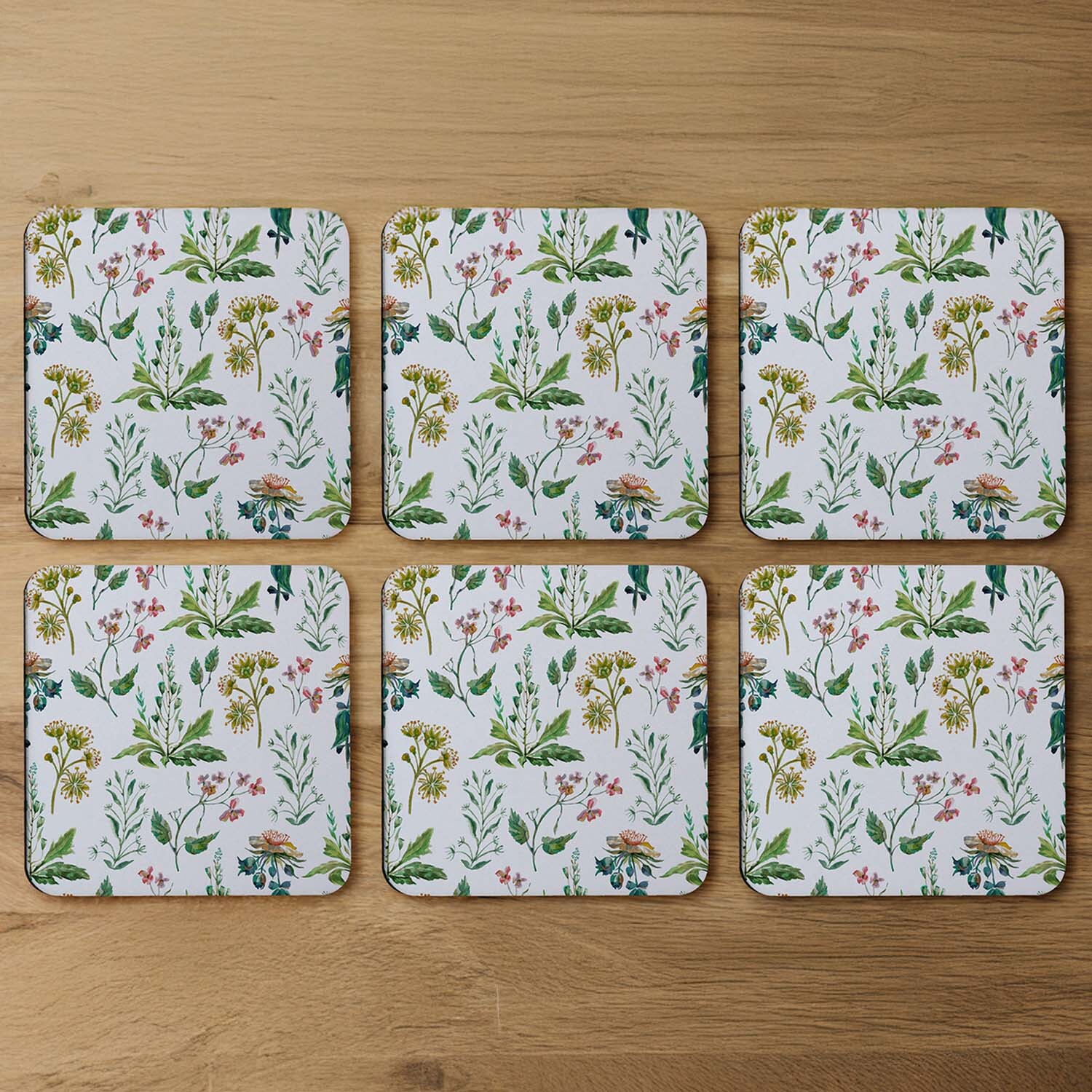 Watercolour Leaves  Flowers Designer Coaster - Green