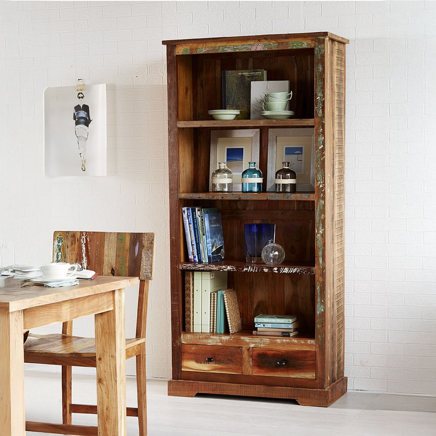 Reclaimed Boat Large Bookcase - Multicolour