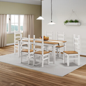 Corona 6ft Dining Table 6 Chairs Set Solid Wood Mexican Pine Wooden 6'0