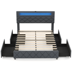 Modern Upholstered Bed Frame with Led Lights