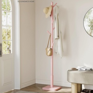 Coat Rack, Solid Wood Coat Stand, Free Standing Hall Coat Tree with 8 Hooks
