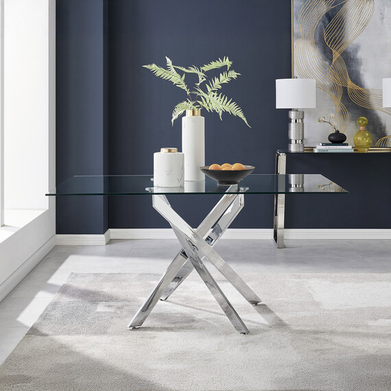 Leonardo 6 Glass And Chrome Metal Modern Dining Table
