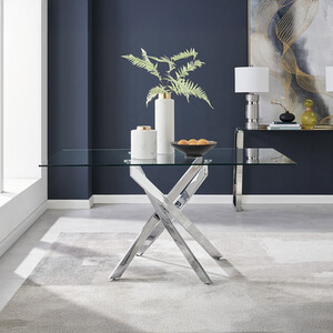 Leonardo 6 Glass And Chrome Metal Modern Dining Table