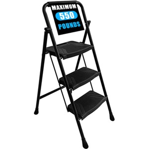 BIRCHTREE 3 Step Folding Ladder Black