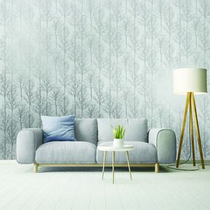 Rhea Trees Grey Silver Effect Wallpaper