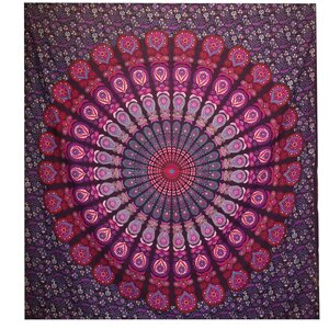 Double Cotton Bedspread  Wall Hanging - Peacock Mandala, Purple