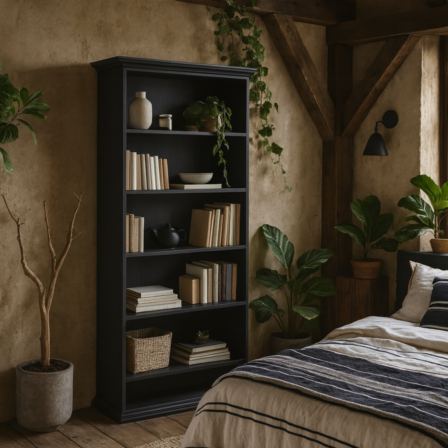 Osaka Farmhouse Tall Dark Grey Wooden Bookcase - Grey