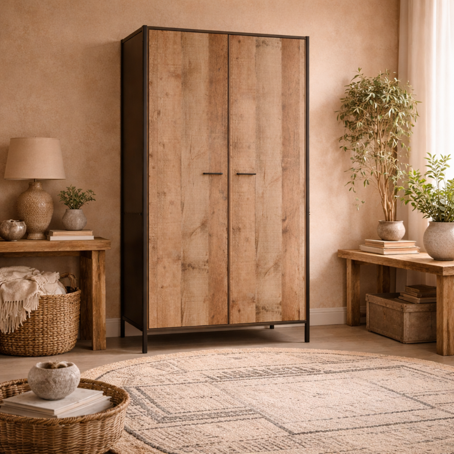 Lucan 2-Door Wardrobe, Distressed Oak-Effect Veneer, Matt Natural - Natural