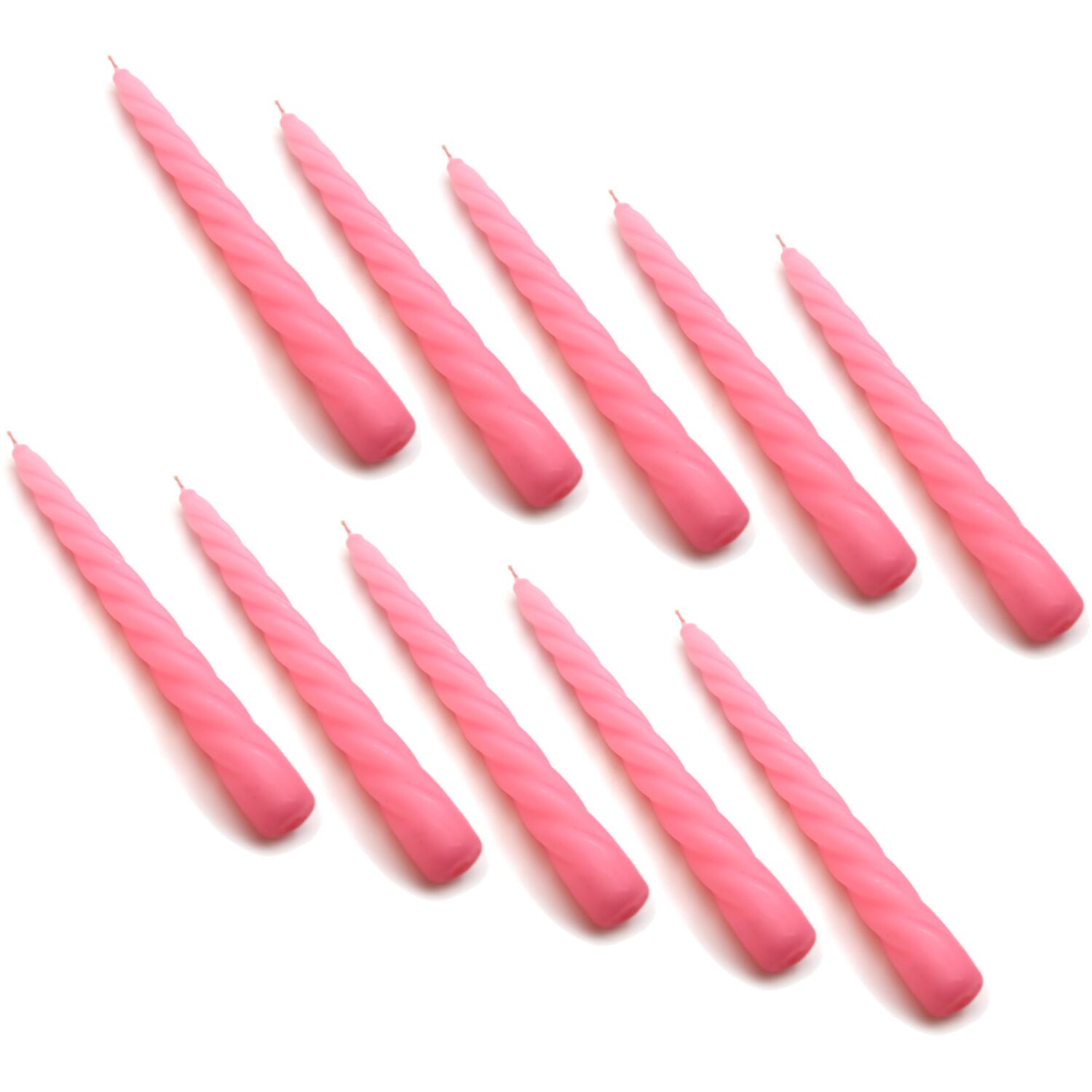 Spiral Dinner Candles, Pack of 10, Decorative Household Candles, 23 cm - Green - Pink