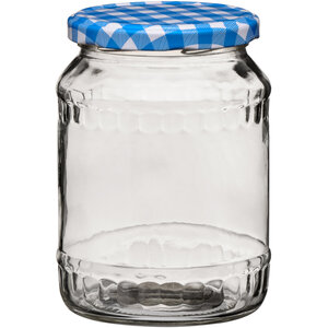 Jam Blue Gingham Lid 630ml Clear Glass Jar